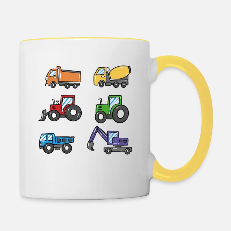 Excavator Construction Site Construction Machine Construction Worker Children - Contrasting Mug - white/yellow