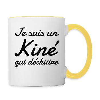 Kinésithérapie / Kiné / Masseur / Docteur - Mug contrasté - blanc/jaune - Droite