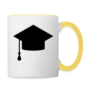 Doktor Hut für Promotion Doktorhut Geschenk - Tasse zweifarbig - Weiß/Gelb - Rechts