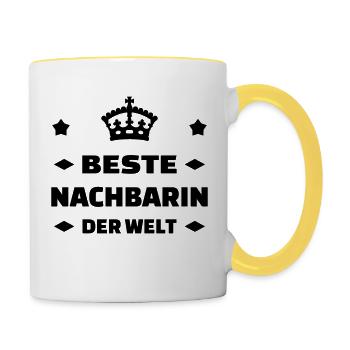 Nachbar / Nachbarschaft / Nachbarin / Haus - Tasse zweifarbig - Weiß/Gelb - Rechts