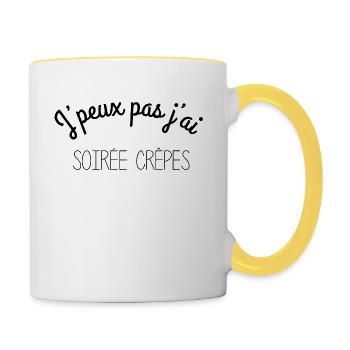 Bretagne - J'peux pas j'ai soirée crêpes - Mug contrasté - blanc/jaune - Droite