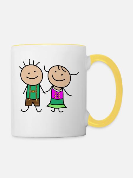 Niedliches Paar - Tasse zweifarbig - Weiß/Gelb