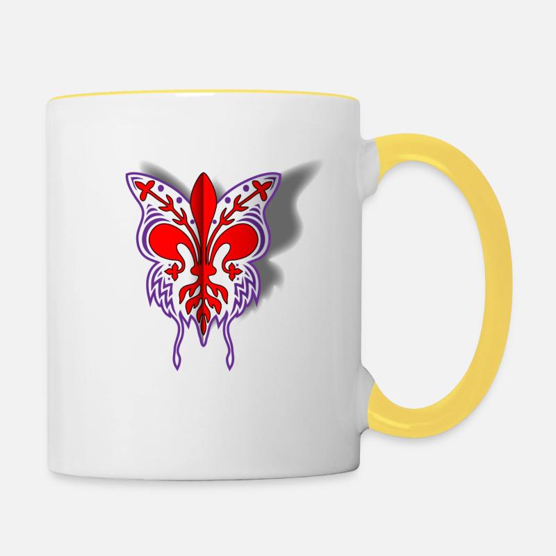 Florence lily avec papillon silhouette - Mug contrasté - blanc/jaune
