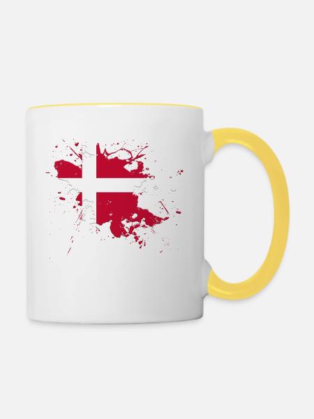 Dänemark Flagge als Farbklecks - Tasse zweifarbig - Weiß/Gelb