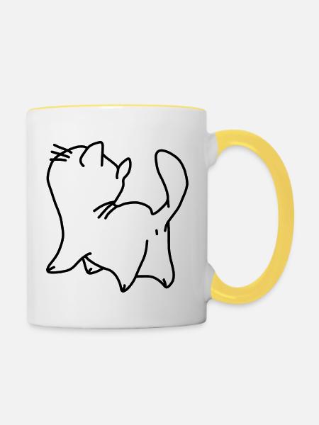 Katze Kätzchen Klein - Tasse zweifarbig - Weiß/Gelb