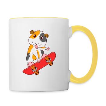 Skateboard Guinée Cochon Skate Sur T-shirt Design - Mug contrasté - blanc/jaune - Droite