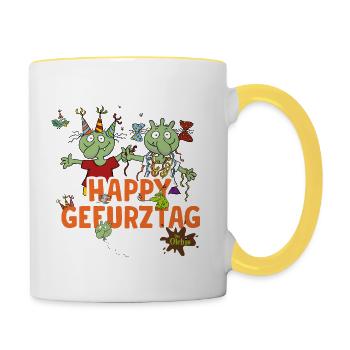 Die Olchis Classic Happy Gefurztag Geburtstag - Tasse zweifarbig - Weiß/Gelb - Rechts