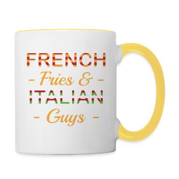 French Fries & Italian Guys T-shirt Design For - Contrasting Mug - white/yellow - Right