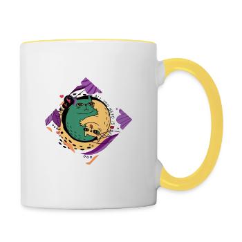 LoVe arround CatWorld - Tasse zweifarbig - Weiß/Gelb - Rechts