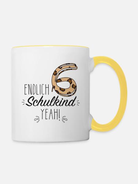 Endlich 6 Schulkind yeah - Tasse zweifarbig - Weiß/Gelb