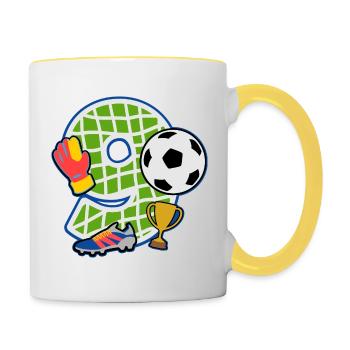 Fußball 9. Geburtstagsparty Nummer 9 - 9 Jahre - Tasse zweifarbig - Weiß/Gelb - Rechts