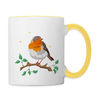 Rotkehlchen - Tasse zweifarbig - Weiß/Gelb - Rechts