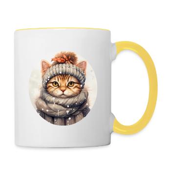 Chat en hiver - Mug contrasté - blanc/jaune - Droite