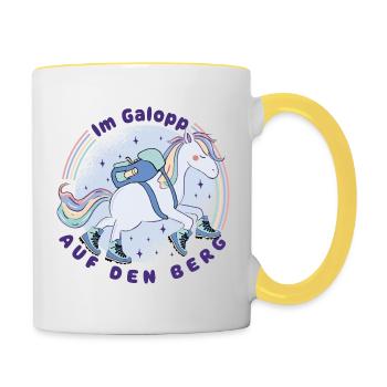 Einhorn - Im Galopp auf den Berg -Wandern mit Kids - Tasse zweifarbig - Weiß/Gelb - Rechts