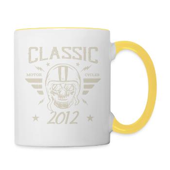 Klassisches Geburtstagsgeschenk im Jahr 2012 - Tasse zweifarbig - Weiß/Gelb - Rechts