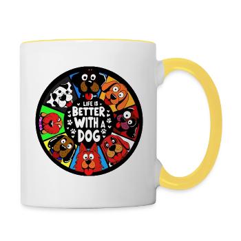 Life is better with a dog - Tasse zweifarbig - Weiß/Gelb - Rechts