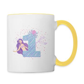 First Birthday Mermaid Girl Kids 1. - Contrasting Mug - white/yellow - Right