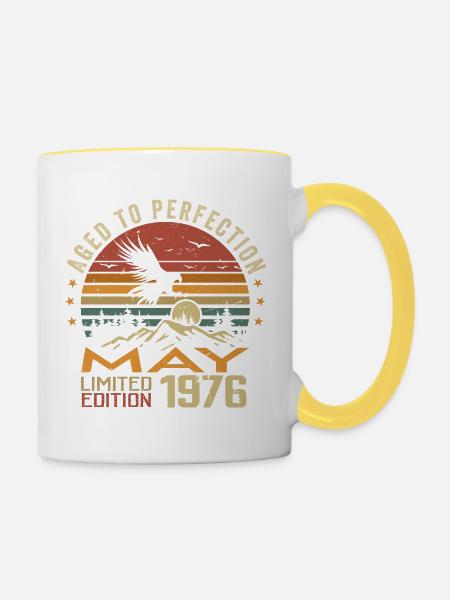 Mai 1976 Geburtstag Mai 1976 Geschenk 1976 Mai - Tasse zweifarbig - Weiß/Gelb