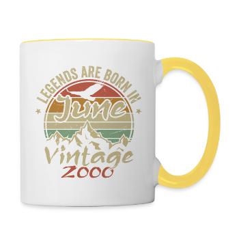 Geburtstag Juni 2000 geboren im Juni 2000 Retro 2000 - Tasse zweifarbig - Weiß/Gelb - Rechts