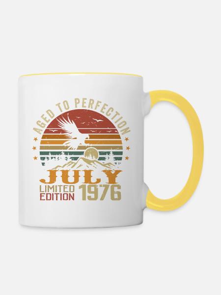 Jahrgang Juli 1976 Jubiläum Juli 1976 - Tasse zweifarbig - Weiß/Gelb