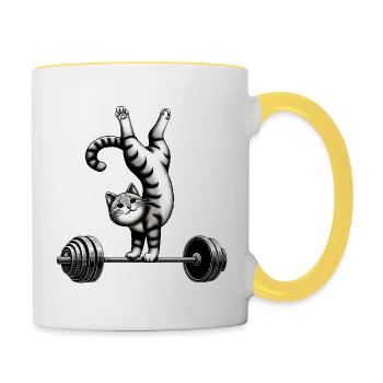 Katze Handstand Fitness Training Workout - Tasse zweifarbig - Weiß/Gelb - Rechts