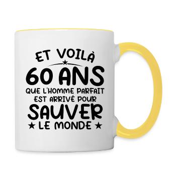 60 ans Cadeau anniversaire 60 ans Homme - Mug contrasté - blanc/jaune - Droite
