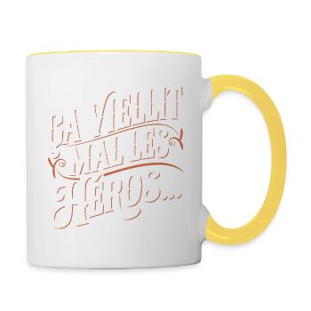 Ça vieillit mal les héros... - Mug contrasté - blanc/jaune - Droite