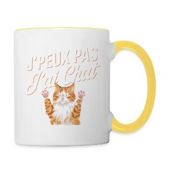 J'peux pas j'ai chat - Mug contrasté - blanc/jaune - Droite