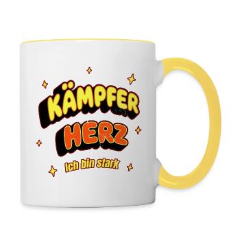 Kämpferherz - Ich bin stark - Mut machen - Tasse zweifarbig - Weiß/Gelb - Rechts