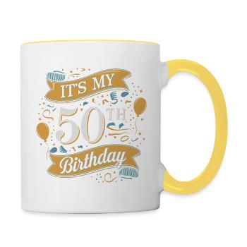 It's my 50th Birthday - Mug contrasté - blanc/jaune - Droite