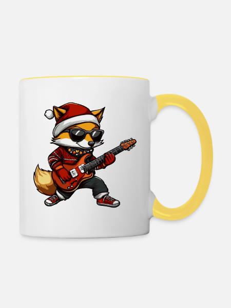Fuchs Weihnachten Gitarre - Tasse zweifarbig - Weiß/Gelb