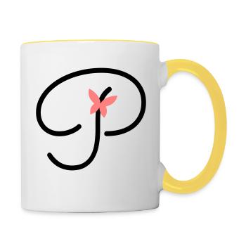 Lettre P Papillon Lettre - Mug contrasté - blanc/jaune - Droite