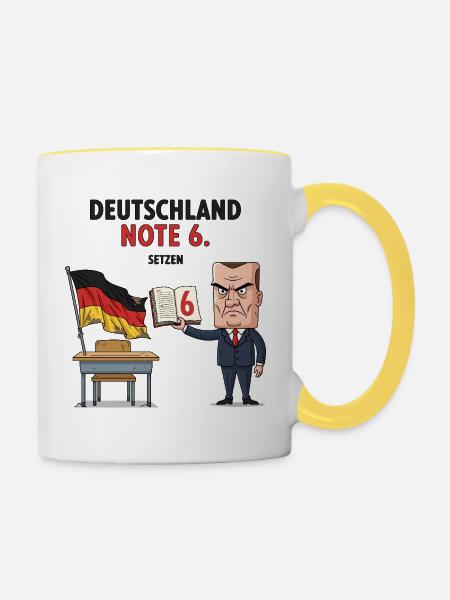Deutschland Note 6 Motiv mit Lehrer - Tasse zweifarbig - Weiß/Gelb