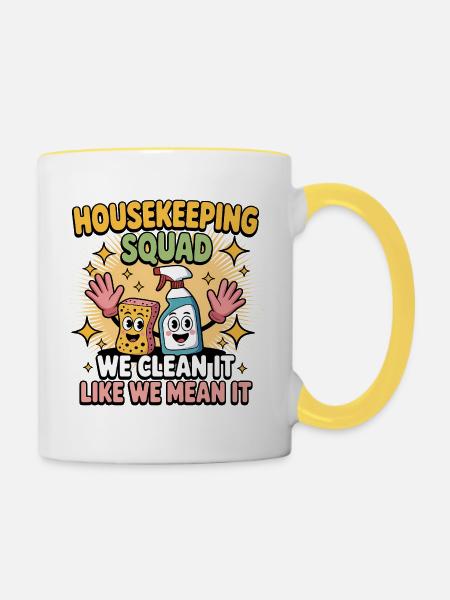 Lustiges Putzen Design - Tasse zweifarbig - Weiß/Gelb