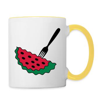 Melone mit Gabel - Tasse zweifarbig - Weiß/Gelb - Rechts