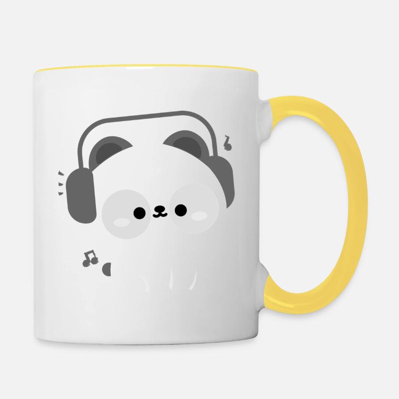 Panda Kopfhörer - Tasse zweifarbig - Weiß/Gelb