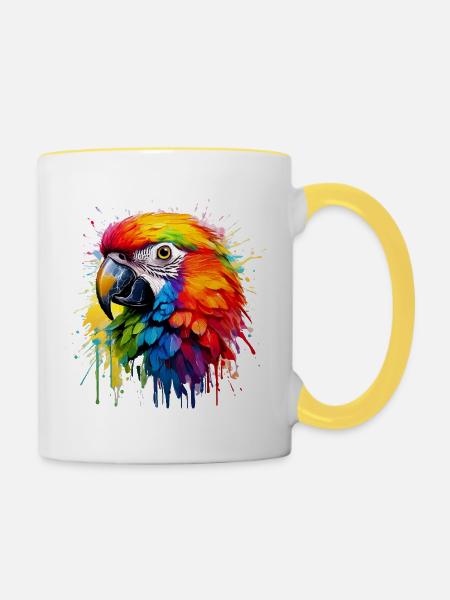 Bunter Paradiespapagei Splash - Tasse zweifarbig - Weiß/Gelb
