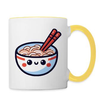 Kawaii Ramen Schüssel Lächeln - Tasse zweifarbig - Weiß/Gelb - Rechts