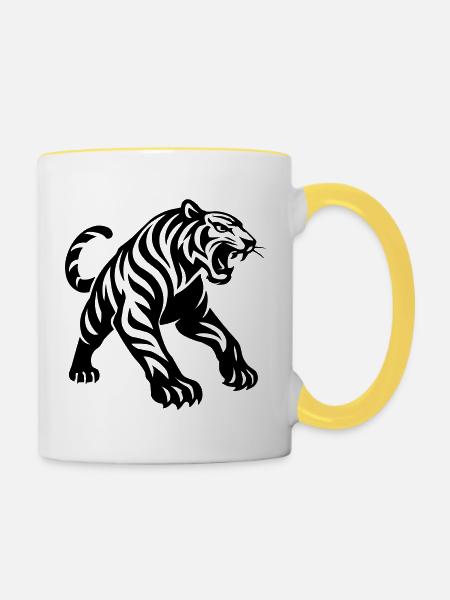 Tiger Silhouette - Tasse zweifarbig - Weiß/Gelb