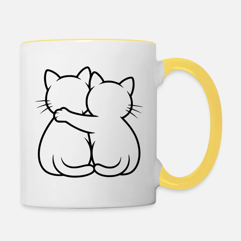 Cats couple hugging, hugging kitten, cat - Contrasting Mug - white/yellow