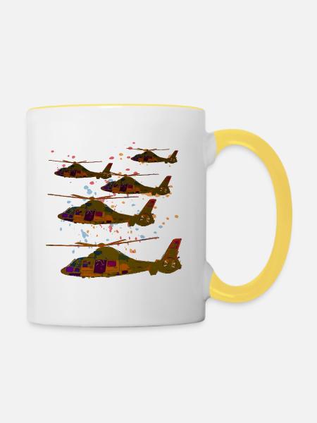 Hubschrauber im Flug - Tasse zweifarbig - Weiß/Gelb