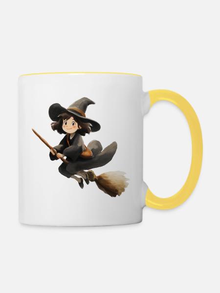 Hexe - Tasse zweifarbig - Weiß/Gelb
