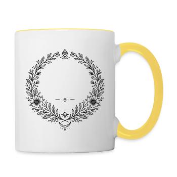 Couronne de fleurs avec croissant de lune - Mug contrasté - blanc/jaune - Droite