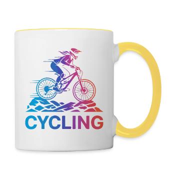 Steigungsradfahrer auf rauem Trail - Tasse zweifarbig - Weiß/Gelb - Rechts