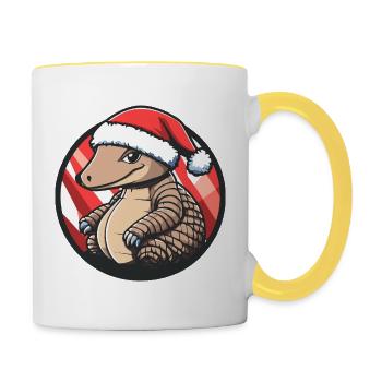Gürteltier mit Santa-Hut - Tasse zweifarbig - Weiß/Gelb - Rechts