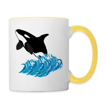 Orca-Druck - Tasse zweifarbig - Weiß/Gelb - Rechts