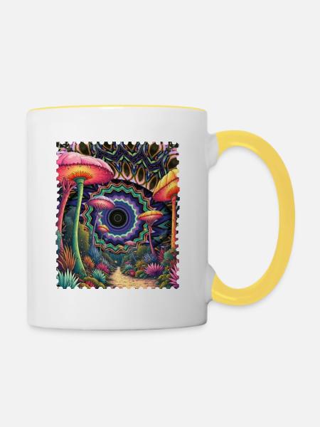 Kaleidoskop Waldpfad Pilze - Tasse zweifarbig - Weiß/Gelb