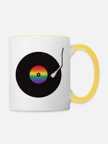 Regenbogen Schallplatte - Tasse zweifarbig - Weiß/Gelb