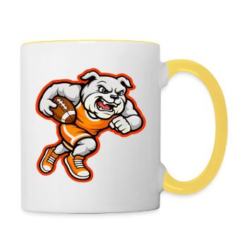 Bulldog Football Running Power Maskottchen - Tasse zweifarbig - Weiß/Gelb - Rechts