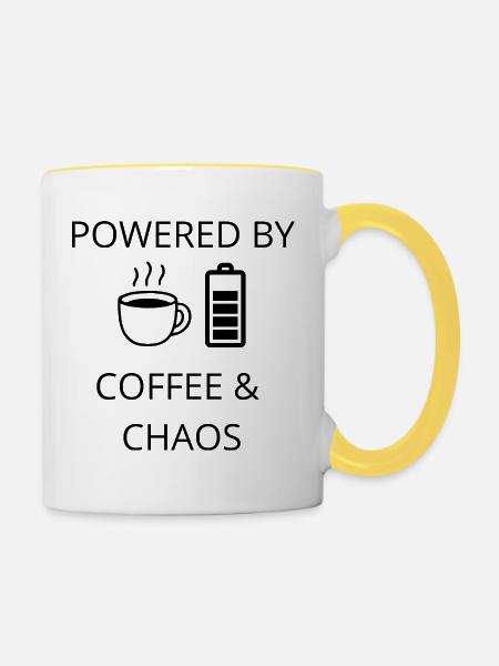 Kaffee & Chaos - Tasse zweifarbig - Weiß/Gelb